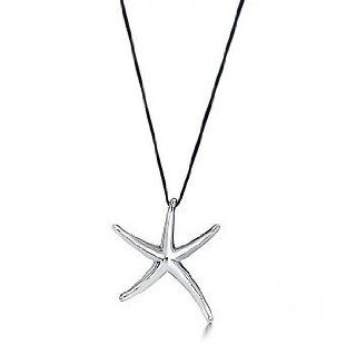 Designer Inspired Sterling Silver Starfish Necklace Silk Cord 18" (16" 18" Chain Available): Y Shaped Necklaces: Jewelry
