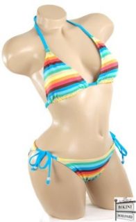 Rainbow Stripe Print 2pc Bikini Swimsuit Swimwear L JUNIOR SIZE LARGE: Clothing