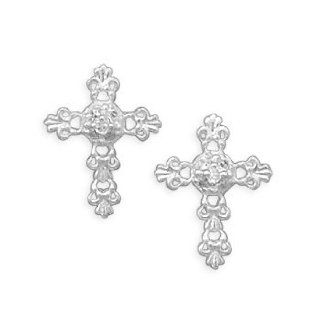 Sterling silver cross post earrings with clear CZ center. Earrings are approximately 16mmx13mm.: Jewelry