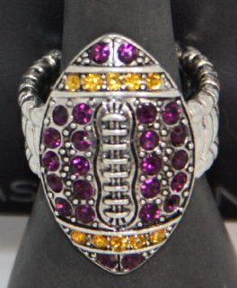 LSU Purple & Gold Rhinestone Football Silver Metal "Stretch" Ring. Football is approximately 1 1/2 inches long & 1 inch wide   Celebrate Louisiana State University Football with LSU Tiger Rhinestone Football Jewelry!!! : Sports Related Co
