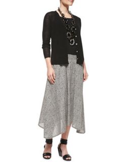 Eileen Fisher Button Front Draped Back Cardigan, Silk Georgette Short Tank & Bandini Print Full Length Skirt
