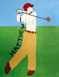Personalized Golf Canvas Wall Art, Hand Painted Original Art, Perfect Christmas Gift For Girls or Boys Room Decor, See Below To Speed Delivery   Childrens Wall Decor