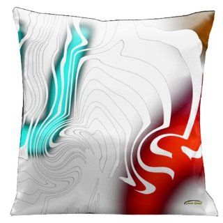 Lama Kasso Contempo White with Aqua 2, Red and Gold Accents on a White Satin 18 Inch Square Pillow, Design on Both Sides   Throw Pillows
