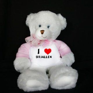 Plush White Teddy Bear (Dena) toy with I Love Briallen (first name/surname/nickname) Toys & Games