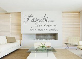 Family Where Life Begins Love Never Ends   Family Wall Decal Quote Vinyl Sayings Mural Word Letters   15 Colors 4 Sizes to Choose (Black, Small)   Wall Decor Stickers