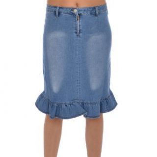 Miss Posh Womens Below The Knee Stretch Denim Jean Skirt   Blue: Clothing