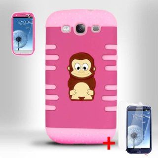 SAMSUNG GALAXY S3 I9300 3D PINK HOT PINK MONKEY HYBRID COVER HARD GEL CASE + SCREEN PROTECTOR from [ACCESSORY ARENA]: Cell Phones & Accessories