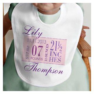 Girls Personalized Baby Bibs   Birth Date: Clothing