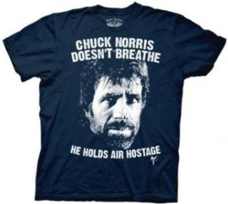 Chuck Norris Doesn't Breath, He Holds Air Hostage, T Shirt, Navy, XXX Large: Clothing
