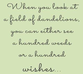 When you look at a field of dandelions you can either see a hundred weeds or a hundred wishes Vinyl Wall Decals Quotes Sayings Words Art Decor Lettering Vinyl Wall Art Inspirational Uplifting   Wall Decor Stickers