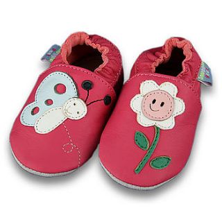 soft leather smiley flower baby shoes by auntie mims