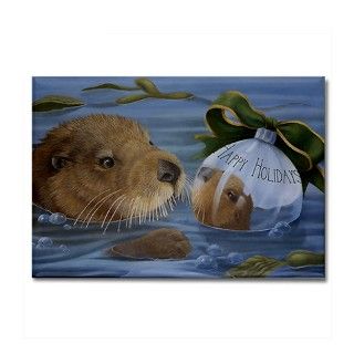 Christmas Otter Rectangle Magnet by lauraregan