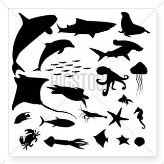 Aquatic Life Silhouettes Pa Square Sticker 3 x 3 by Admin_CP70839509