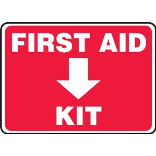Accuform Signs MFSD506VP Plastic Safety Sign, Legend "FIRST AID KIT (ARROW DOWN)", 7" Length x 10" Width x 0.055" Thickness, White on Red: Industrial Warning Signs: Industrial & Scientific
