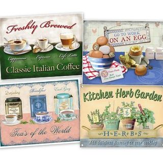 set of four vintage kitchen metal signs by pippins gifts and home accessories