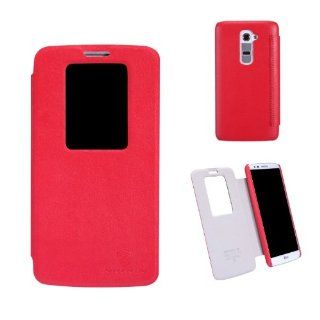 Nikay Nillkin Smart Wake UP/Sleep Thin Side Flip Leather Cover Case + Free Screen Protector with Nikay NFC Tag for LG G2 (All Carriers except Verizon) (Red): Cell Phones & Accessories