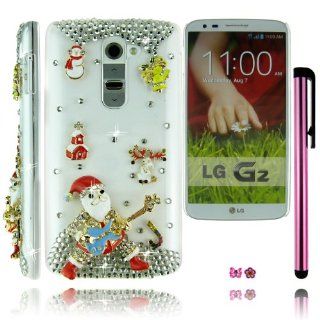 FiMeney Best Christmas Gift Luxury Handmade Rock N Roll Crystal Diamond Rhinestones Santa Claus Father Christmas Little Snowman Bell House Elk Christmas Candy Clear Transparent Back Hard Protective Case Cover Shell For LG G2 Sprint LS980/ AT&T D800/ T 