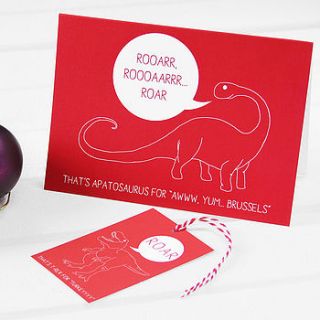dinosaur christmas card and tag set by newton and the apple