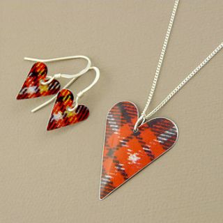 tartan heart pendant and earrings set by kate hamilton hunter studio