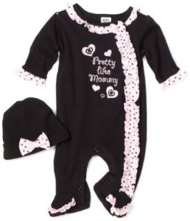 Baby Essentials Baby girls Newborn 2 Piece Pretty like Mommy Footie With Cap, Black, 0 3 Months Infant And Toddler Bodysuit Footies Clothing