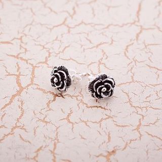 sterling silver detailed rose stud earrings by lovethelinks