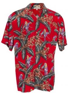 Jungle Bird   Magnum PI   Men's Hawaiian Print Aloha Shirt   in Red (Rayon): Clothing