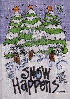 "Snow Happens" Applique Mini Flag 11" x 15 Winter Holiday Small Porch Garden Banner  Outdoor Flags  Patio, Lawn & Garden