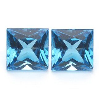 1.50 2.00 Cts of 4.5 mm AA Square Princess Matched Pair ( 2 pcs ) Loose Swiss Blue Topaz Jewelry