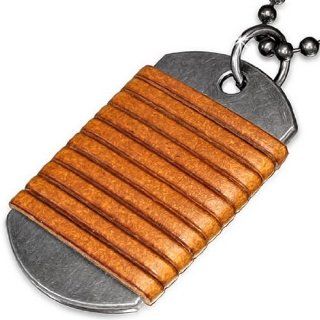 Fashion Light Brown Leather Multi Wrap Military Dog Name Tag Mens Pendant Necklace with Chain: Jewelry
