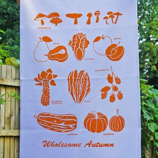 wholesome autumn food guide tea towel by moonglow art