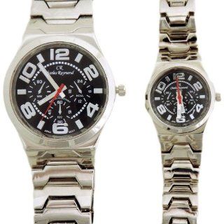 Charles Raymond His & Hers Designer Watches Silver Bracelet Black Face w/Silver Accents Watch Set: Watches
