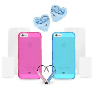 Valentines Day "His & Hers" Crystal Clear Cases & Styli for the iPhone 5 in Blue and Pink. Minimalist but Durable Cases manufactured with Dura Flex Polymers: Cell Phones & Accessories