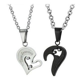His & Hers Matching Set Titanium Couple Pendant Necklace Korean Love Style in a Gift Box (ONE PAIR)   NK201: Jewelry