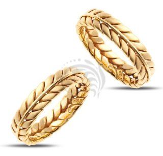 14k Yellow Gold His and Hers Matching Wedding Rings 6 mm: Jewelry