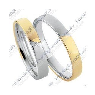 14k Yellow & White Gold His & Hers Two Tone 0.02ctw Diamond Wedding Band Set 255: Wedding Ring Sets: Jewelry