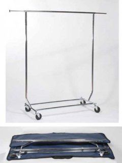 Folding Single Rail Garment Rack with Carrying Case (Chrome) (66"H x 48"W x 22.25"D)   Free Standing Garment Racks