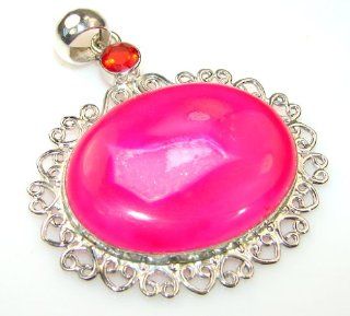 Agate Druzy Women's Silver Pendant 19.50g (color: pink, dim.: 2 1/4, 2, 1/4 inch). Agate Druzy, Created Quartz Crafted in 925 Sterling Silver only ONE pendant available   pendant entirely handmade by the most gifted artisans   one of a kind world wide 