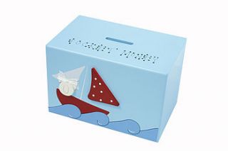 personalised boat money box by freya design