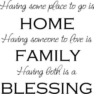 HAVING SOME PLACE TO GO IS HOME HAVING SOMEONE TO LOVE IS FAMILY HAVING BOTH IS A BLESSING Inspirational Nursery Vinyl Wall Art Vinyl Wall Art Saying Quote Decal Graphics Matte Black   Wall Decor Stickers