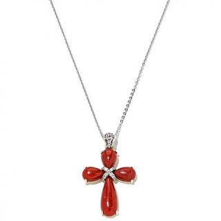 Jade of Yesteryear Red Jade and CZ Sterling Silver "Cross" Pendant with 18" Cha