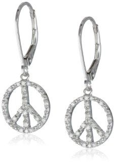 XPY Sterling Silver Diamond Peace Sign Drop Earrings (.248 cttw, I J Color, I2 I3 Clarity): Jewelry