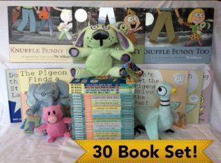 Mo Willems Complete 30 Book Gift Set Collection [Includes Elephant and Piggie, Knuffle Bunny A Cautionary Tale, Don't Let the Pigeon Drive the Bus!, and Cat the Cat Compelet Series] Plus Four Plush Dolls: Toys & Games
