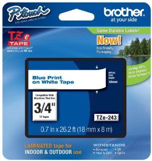 Brother TZE243, TZ Series Lettering Tape, 3/4 in., Blue on White: Electronics