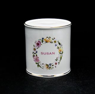 girl's personalised christening money box by susan rose china