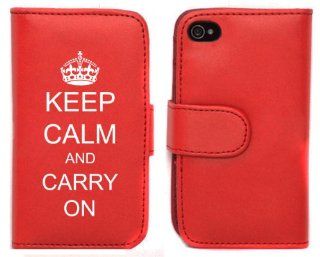Red Apple iPhone 4 4S 4G LP241 Leather Wallet Case Cover Keep Calm and Carry On Crown: Cell Phones & Accessories