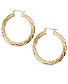 Signature Gold Diamond Accent Big Twist Hoop Earrings in 14k Gold   Earrings   Jewelry & Watches