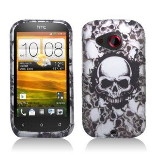 Aimo Wireless HTCDESIRECPCLMT237 Durable Rubberized Image Case for HTC Desire C   Retail Packaging   White Skulls: Cell Phones & Accessories