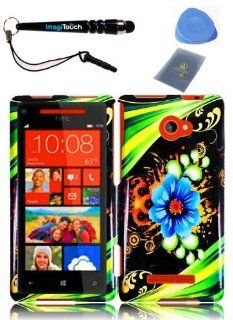 IMAGITOUCH(TM) 4 Item Combo HTC Windows Phone 8X HTC 6990 HTC Zenith(AT & T, T Mobile, Verizon) Hard Case Phone Cover Protector Faceplate with Graphics Design   Aqua Flower (Stylus pen, ESD Shield bag, Pry Tool, Phone Cover): Cell Phones & Accessor