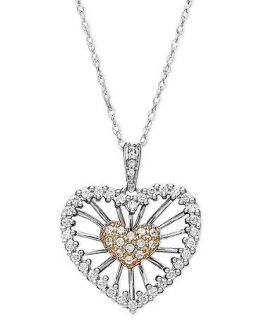 Diamond Heart Pendant, 14k White Gold and Rose Gold Diamond Heart Pendant (1/3 ct. t.w.)   Necklaces   Jewelry & Watches