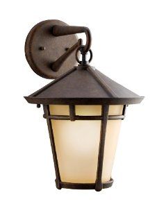 Kichler Lighting Kichler 9053AGZ Melbern 1 Light Outdoor Wall Lantern, Aged Bronze with Light Umber Etched Glass   Wall Porch Lights  